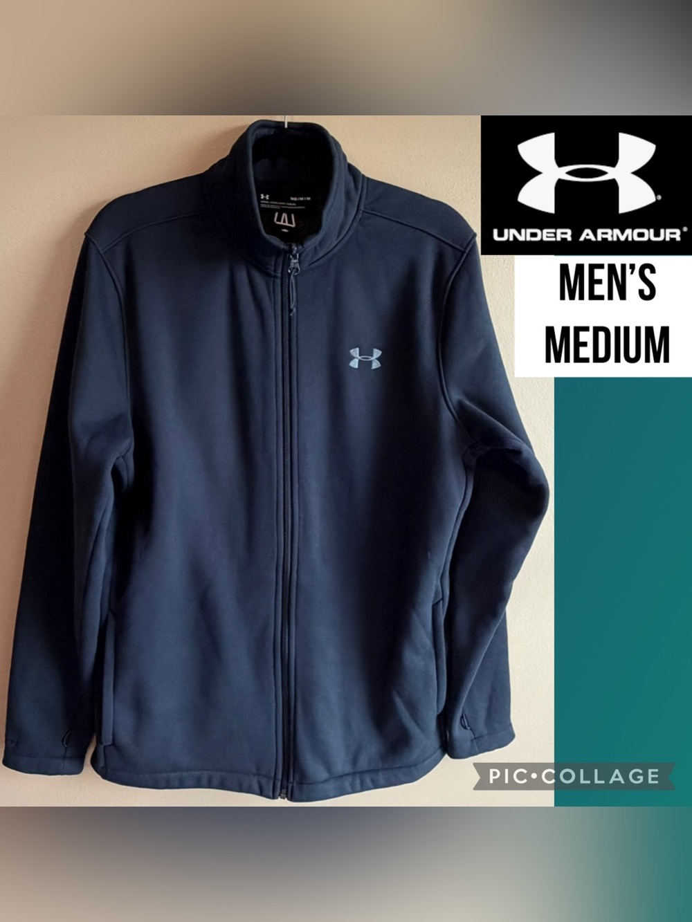 Under Armour Mens Jacket Storm Black Full Zip Fleece Lined Loose Size Medium